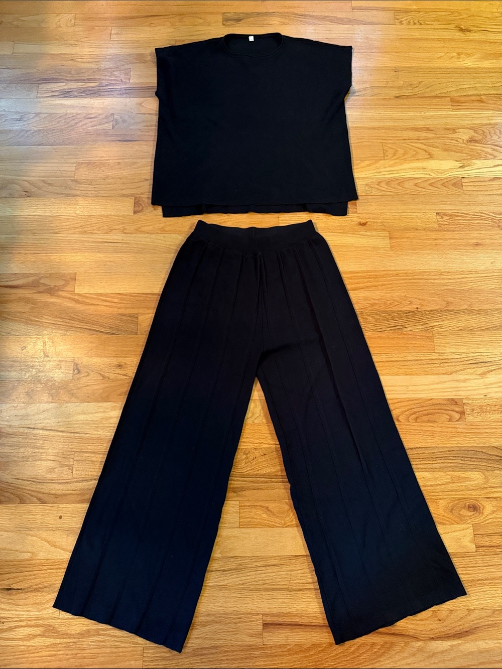 Black Knit Two-Piece Set - Top & Wide-Leg Pants